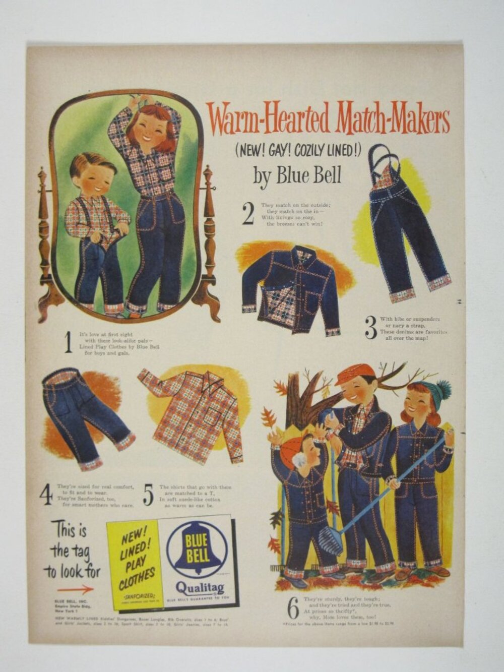 Print Ad Blue Bell Lined Play Clothes For Kids 1950s Vintage AD MOD Jeans